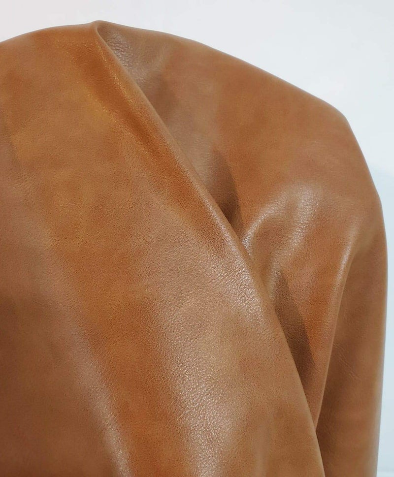 NAT Leathers Tan Cognac Soft Faux Vegan Leather (Peta Approved Vegan) 1 Yard (36 x 54 inch) Cut by The Yard Synthetic Pleather Solid Leather Fabric Sheets Thick Nappa 0.95 mm Upholstery 36"x54" - Image 1
